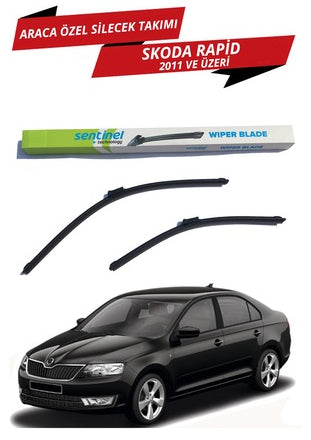 Skoda Rapid 2011 en adelante Sentinel Kit de escobillas limpiaparabrisas delanteras de tipo banana específicas para el vehículo, derecha e izquierda