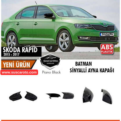 Cubierta de espejo Batman Bat compatible con Skoda Rapid 2015-2017 con intermitente, plástico ABS negro piano
