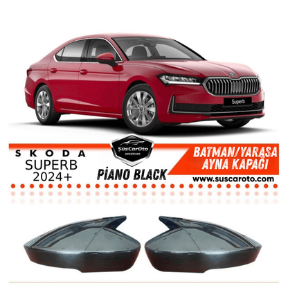 Skoda SuperB B9 Compatible con Señal 2024+ Cubierta de Espejo Batman Ala Piano Negro Plástico ABS Par Izquierda y Derecha