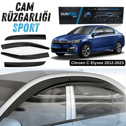 Sunplex Citroen C Elysee 2012-2023 Set de deflectores de ventana deportivos compatibles Piano Black 4 piezas Negro brillante