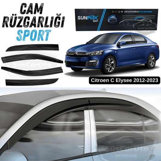 Sunplex Citroen C Elysee 2012-2023 Set de deflectores de ventana deportivos compatibles Piano Black 4 piezas Negro brillante