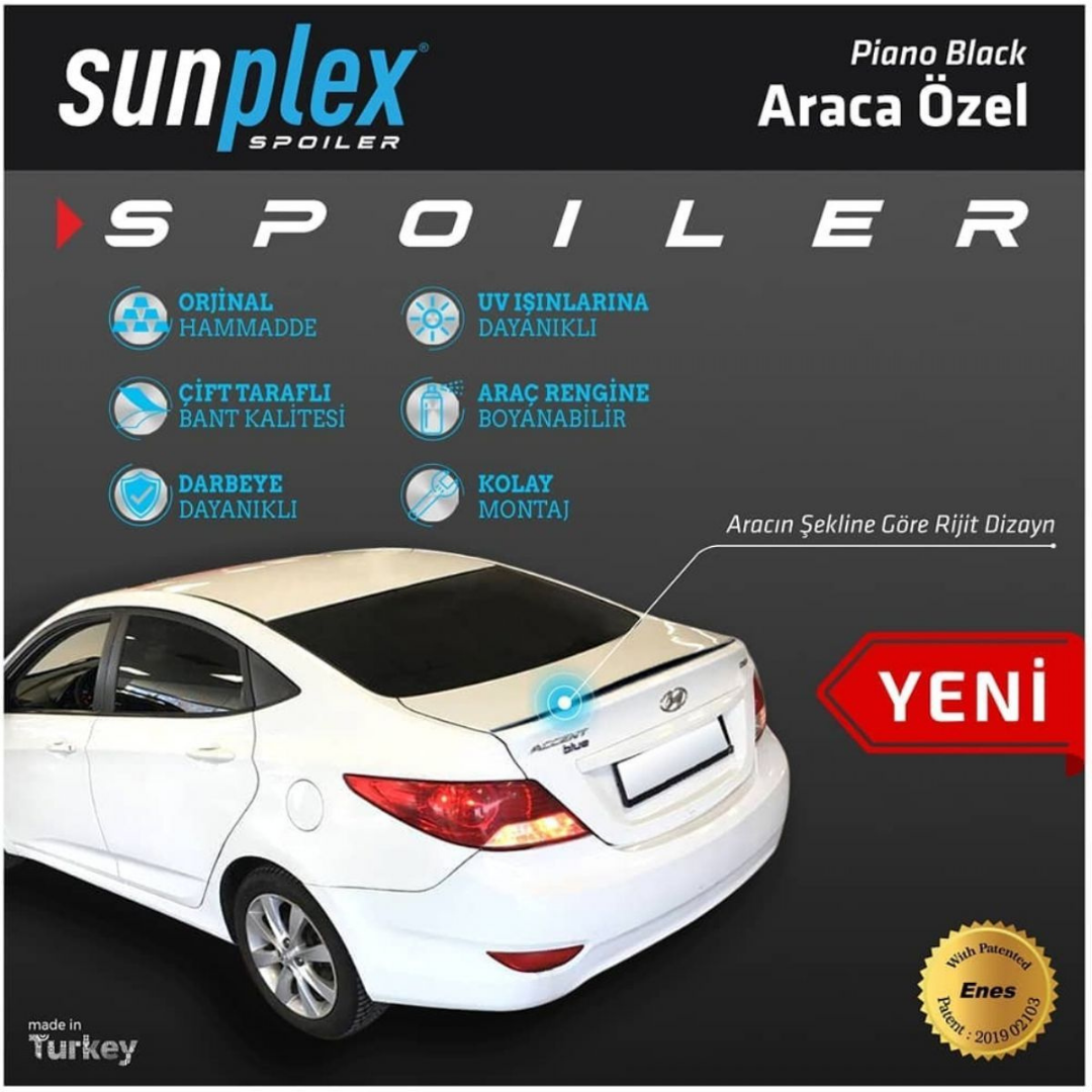 Sunplex Hyundai Accent Blue Alerón trasero Negro Piano 2011-2018