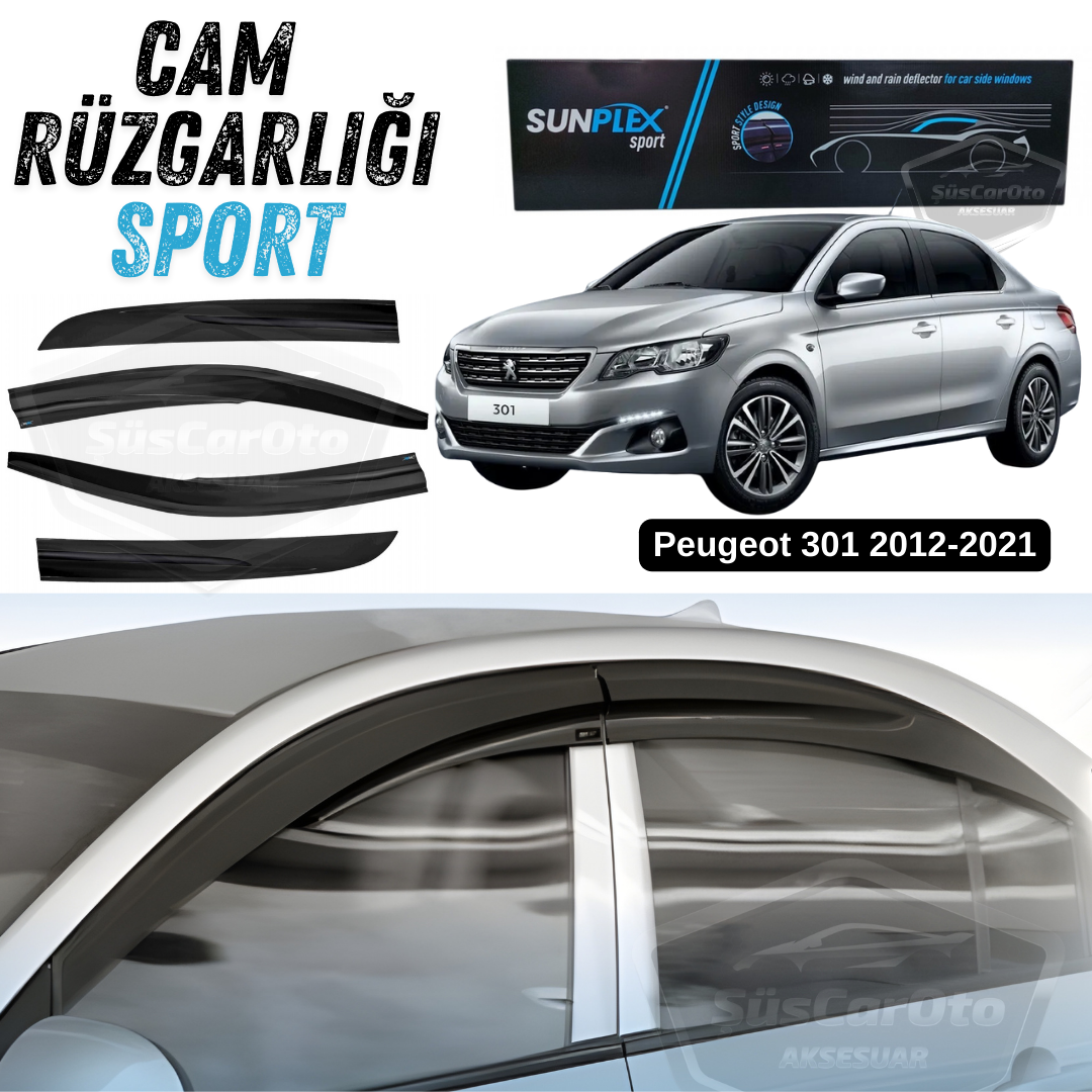 Juego de deflectores de viento deportivos Sunplex Peugeot 301 2012-2021, compatible, Piano Black, 4 piezas, negro brillante