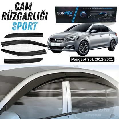 Juego de deflectores de viento deportivos Sunplex Peugeot 301 2012-2021, compatible, Piano Black, 4 piezas, negro brillante