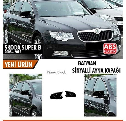 Tapas de espejo retrovisor tipo Batman para Skoda Superb B6 con señalizador 2008-2015, plástico ABS negro piano.