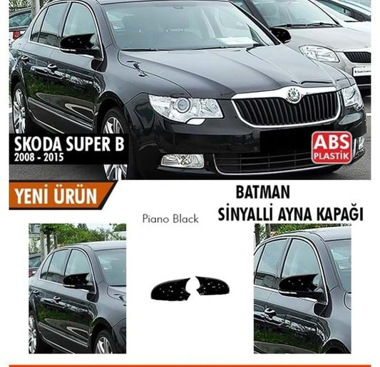 Tapas de espejo retrovisor tipo Batman para Skoda Superb B6 con señalizador 2008-2015, plástico ABS negro piano.