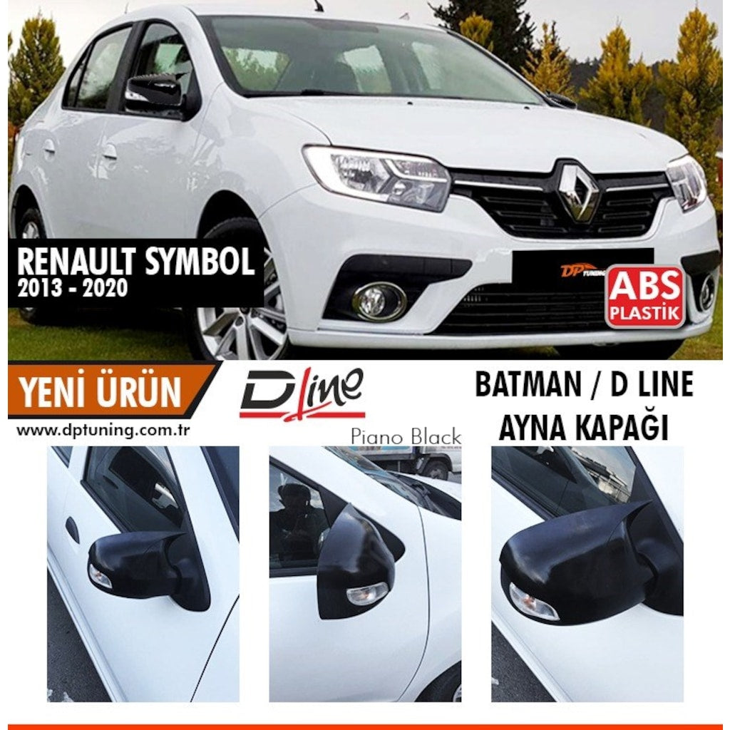 Renault Symbol 2013-2020 Tapa de Espejo Retrovisor Murciélago Piano Negro Plástico ABS