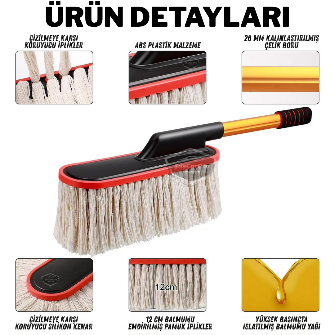 Teleskopik Uzun Saplı Cilalı Araba Temizleme Püskülü 1.Sınıf Oto Toz Alma Fırçası Detay Mopu Mikrofiber Çizmez Pamuk İplik