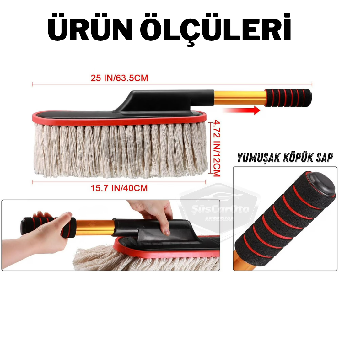 Teleskopik Uzun Saplı Cilalı Araba Temizleme Püskülü 1.Sınıf Oto Toz Alma Fırçası Detay Mopu Mikrofiber Çizmez Pamuk İplik