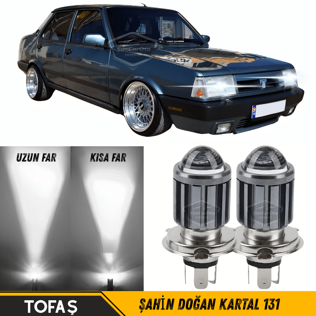 Tofaş Şahin Doğan Kartal 131 Uyumlu Mercekli Far Ampulü Led Xenon Beyaz Renk Far Şimşek Etkili CSP Led Lamba Uzun Kısa 2 Adet Takım