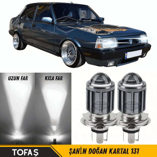 Tofaş Şahin Doğan Kartal 131 Uyumlu Mercekli Far Ampulü Led Xenon Beyaz Renk Far Şimşek Etkili CSP Led Lamba Uzun Kısa 2 Adet Takım