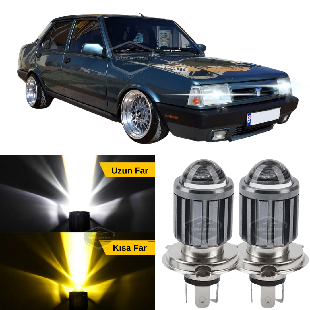 Tofaş Şahin Doğan Kartal 131 - Bombilla de faro con lente compatible, LED xenón, doble color amarillo-blanco, efecto estroboscópico, lámpara LED CSP, luces largas y cortas, juego de 2 unidades