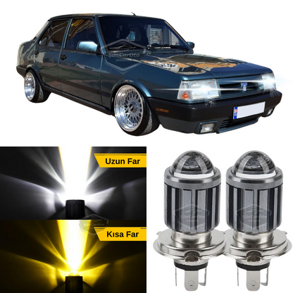 Tofaş Şahin Doğan Kartal 131 - Bombilla de faro con lente compatible, LED xenón, doble color amarillo-blanco, efecto estroboscópico, lámpara LED CSP, luces largas y cortas, juego de 2 unidades