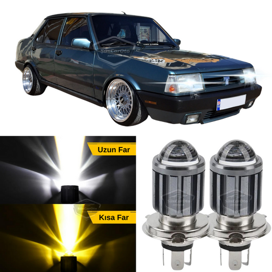 Tofaş Şahin Doğan Kartal 131 - Bombilla de faro con lente compatible, LED xenón, doble color amarillo-blanco, efecto estroboscópico, lámpara LED CSP, luces largas y cortas, juego de 2 unidades