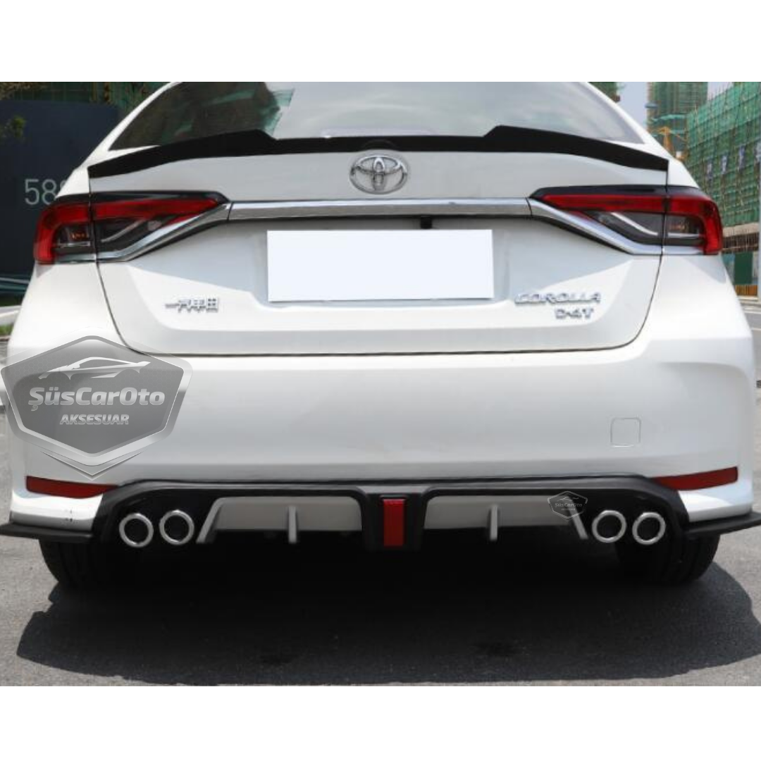 Difusor trasero negro/gris con pestañas para Toyota Corolla 2018 E210 en adelante, con 4 salidas de escape cromadas, añadido para paragolpes trasero, importado, 1.ª clase.