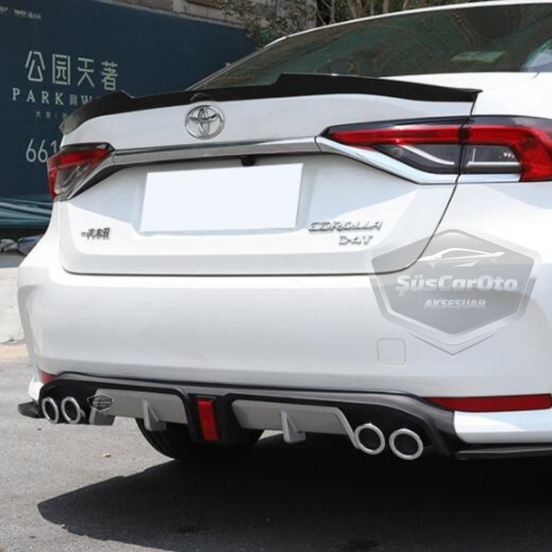 Difusor trasero negro/gris con pestañas para Toyota Corolla 2018 E210 en adelante, con 4 salidas de escape cromadas, añadido para paragolpes trasero, importado, 1.ª clase.