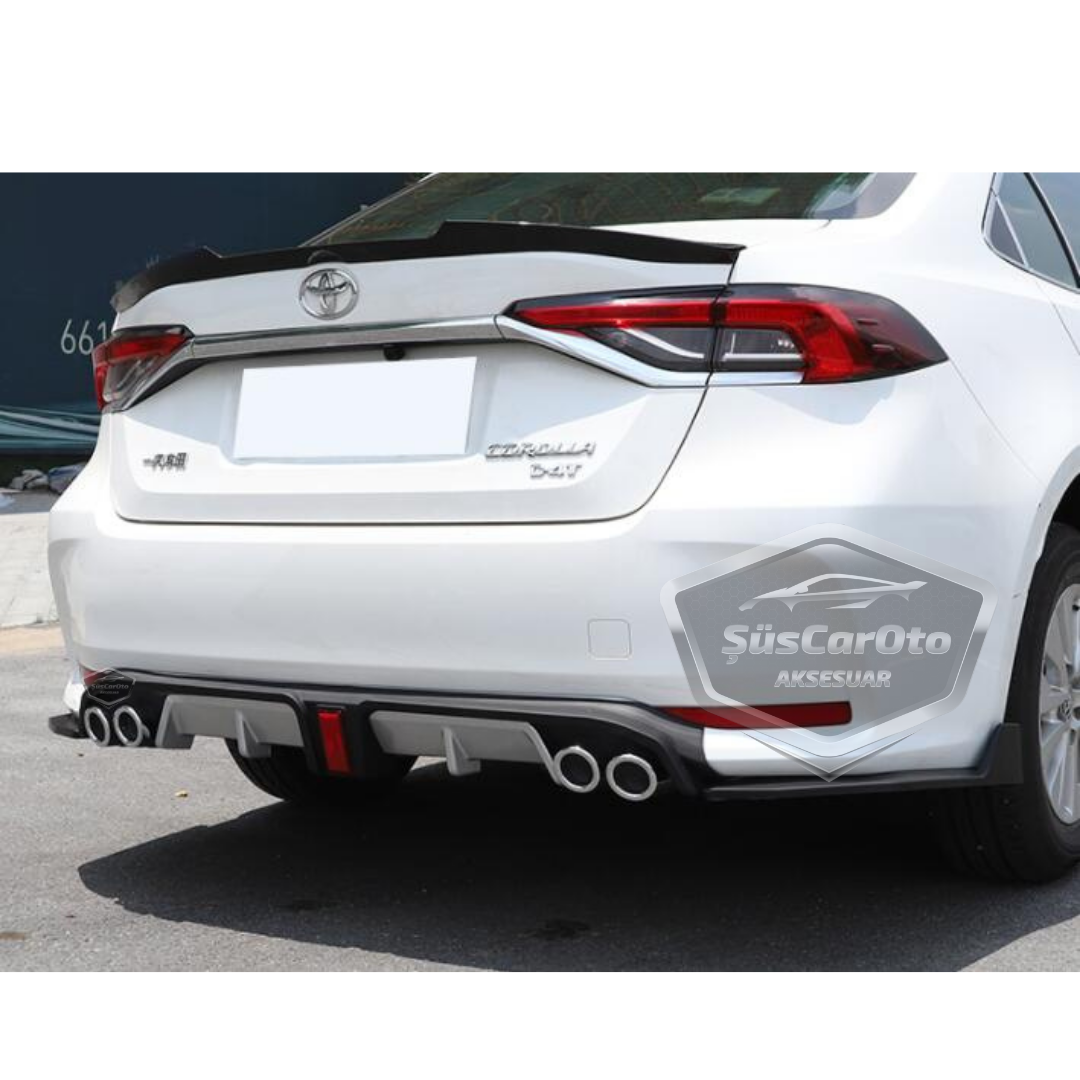 Difusor trasero negro/gris con pestañas para Toyota Corolla 2018 E210 en adelante, con 4 salidas de escape cromadas, añadido para paragolpes trasero, importado, 1.ª clase.