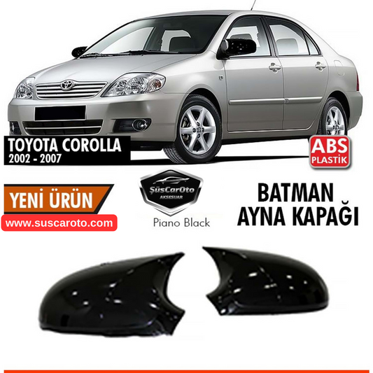 Toyota Corolla E120 2002-2006 Tapa de espejo retrovisor de murciélago Batman compatible sin intermitente, plástico ABS negro piano