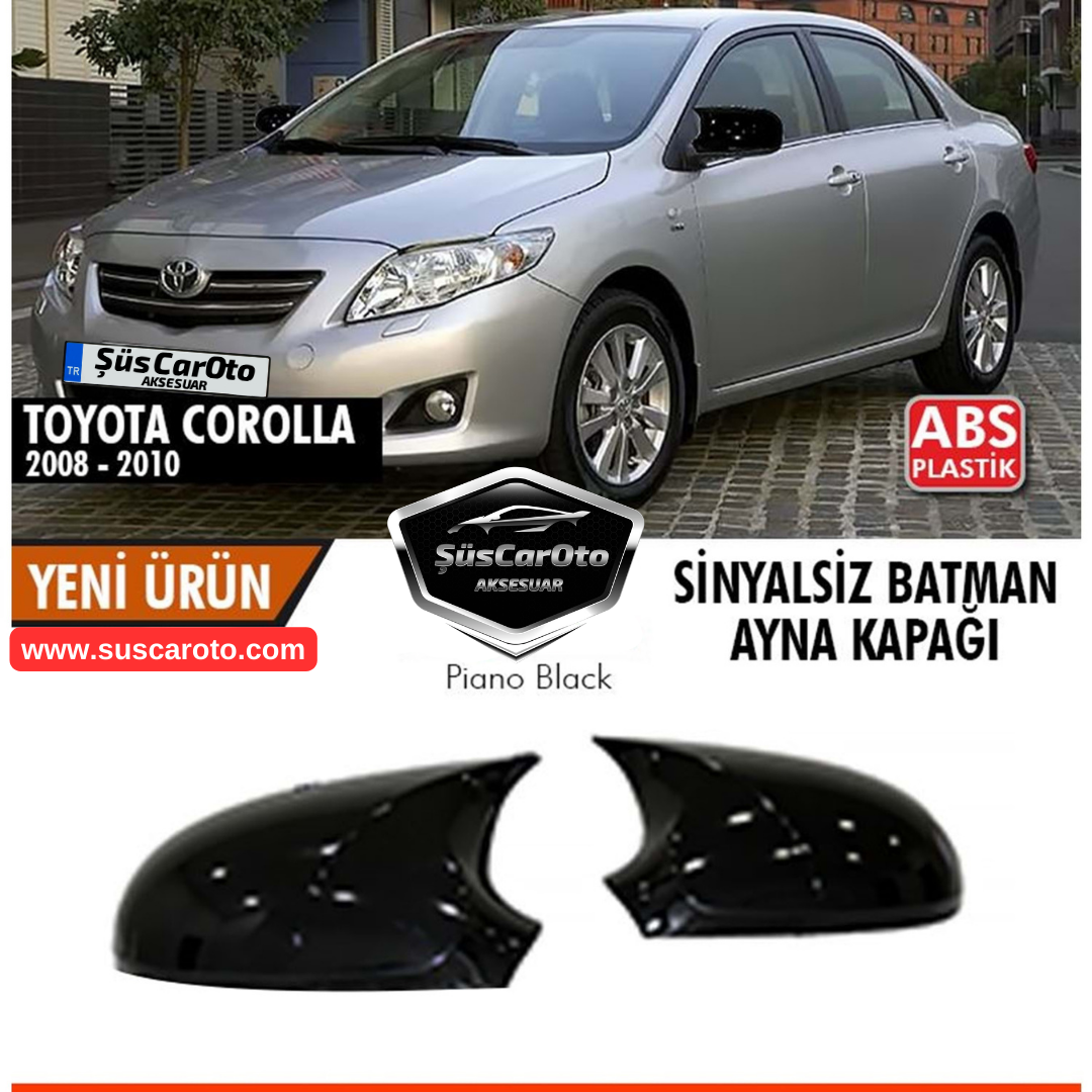 Toyota Corolla E140 2008-2010 Tapa de espejo retrovisor tipo Batman Bat, sin señales, compatible con Piano Black Plástico ABS