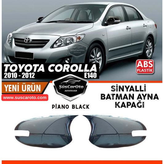 Toyota Corolla E140 FL Compatible con indicadores 2010-2012 Tapa de espejo Batman Bat Piano Black ABS Plástico Juego derecho e izquierdo