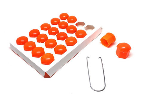 Juego de 20 tapas de tuerca de rueda planas con herramienta de extracción de 17 mm-19 mm Naranja