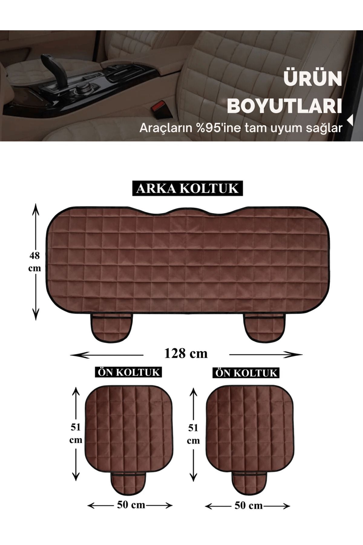 Juego de cojines y fundas ortopédicas para asientos de coche con bolsillos – Ajuste perfecto, marrón, diseño cómodo