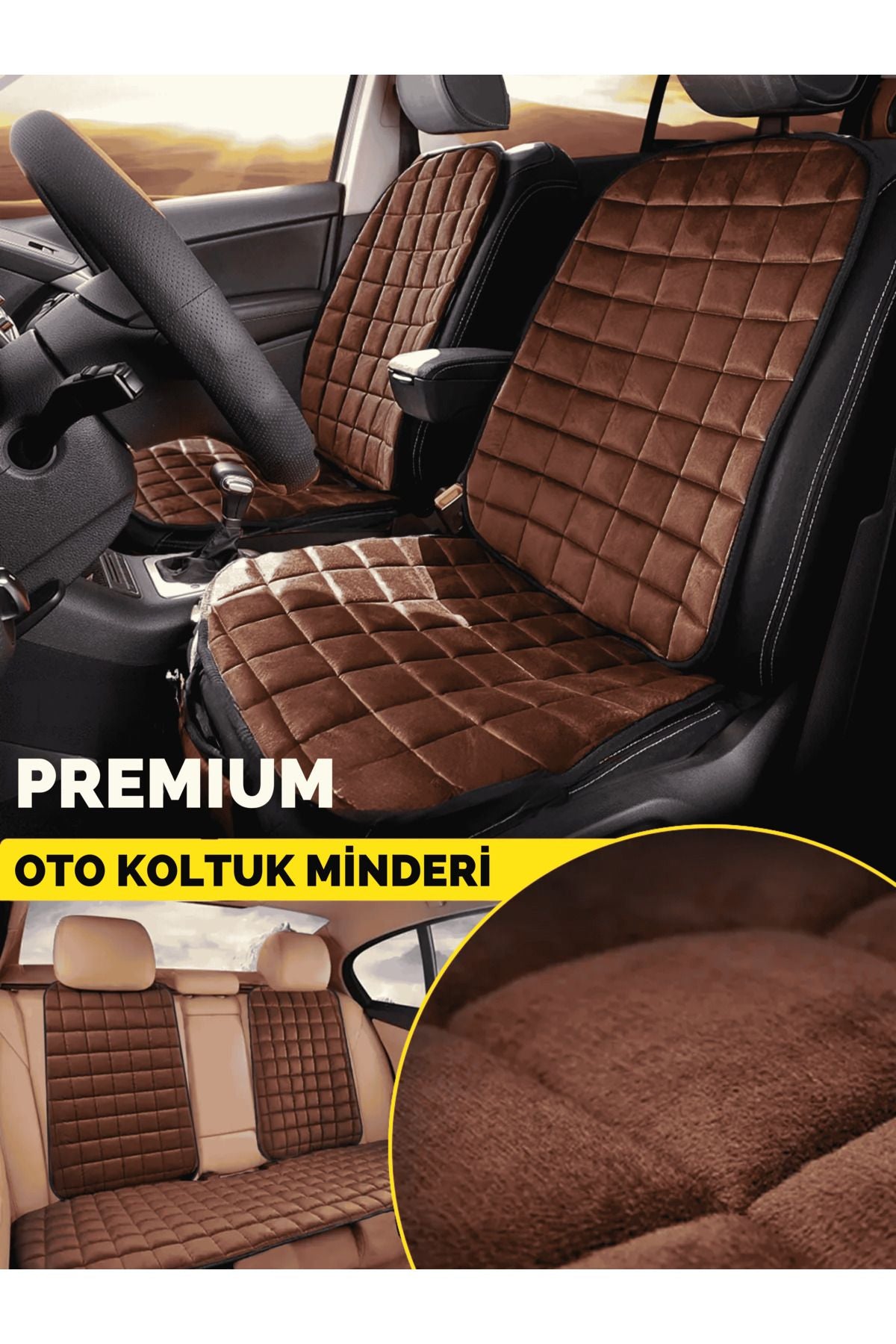 Juego de cojines y fundas ortopédicas para asientos de coche con bolsillos – Ajuste perfecto, marrón, diseño cómodo