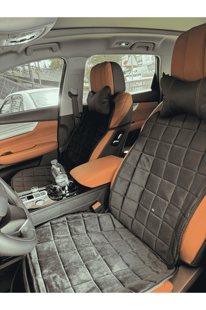 Conjunto de cojín ortopédico para coche con bolsillos y funda – Totalmente compatible, color antracita, diseño cómodo