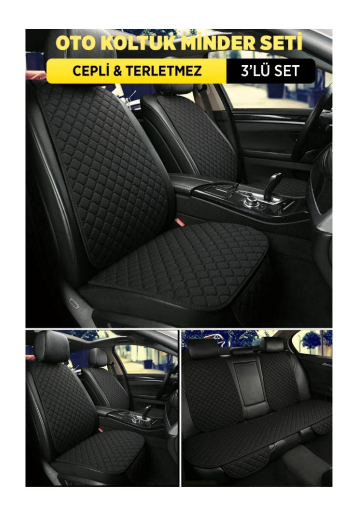 Juego de Cojín y Funda de Asiento de Coche Ortopédico con Bolsillos – Ajuste Perfecto, Color Negro, Diseño Cómodo