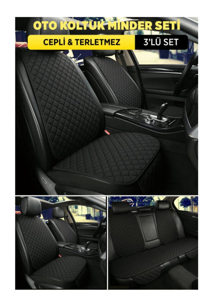 Juego de Cojín y Funda de Asiento de Coche Ortopédico con Bolsillos – Ajuste Perfecto, Color Negro, Diseño Cómodo