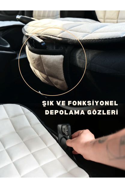 Juego de cojines y fundas de asiento ortopédicos con bolsillos para coche – Ajuste perfecto, color beige, diseño cómodo