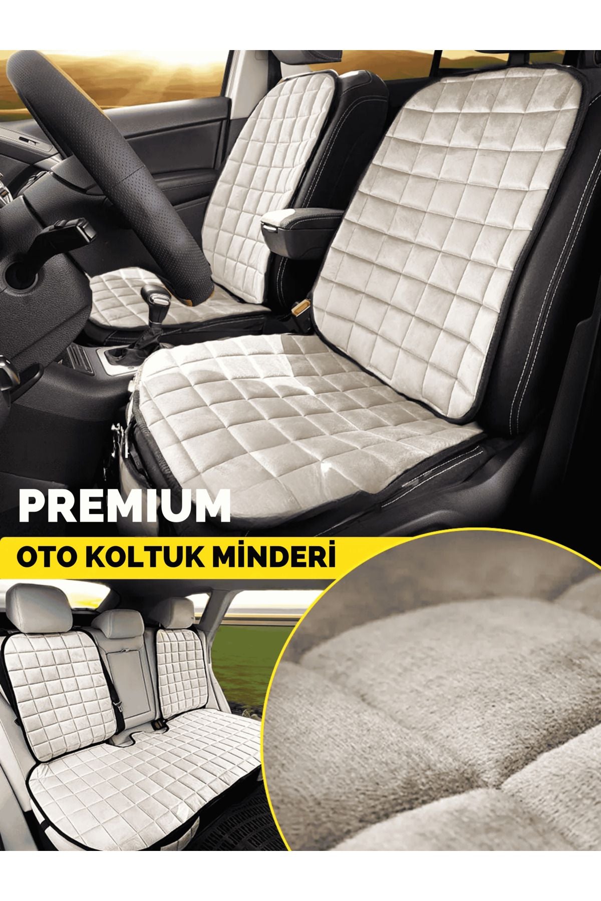 Juego de cojines y fundas de asiento ortopédicos con bolsillos para coche – Ajuste perfecto, color beige, diseño cómodo