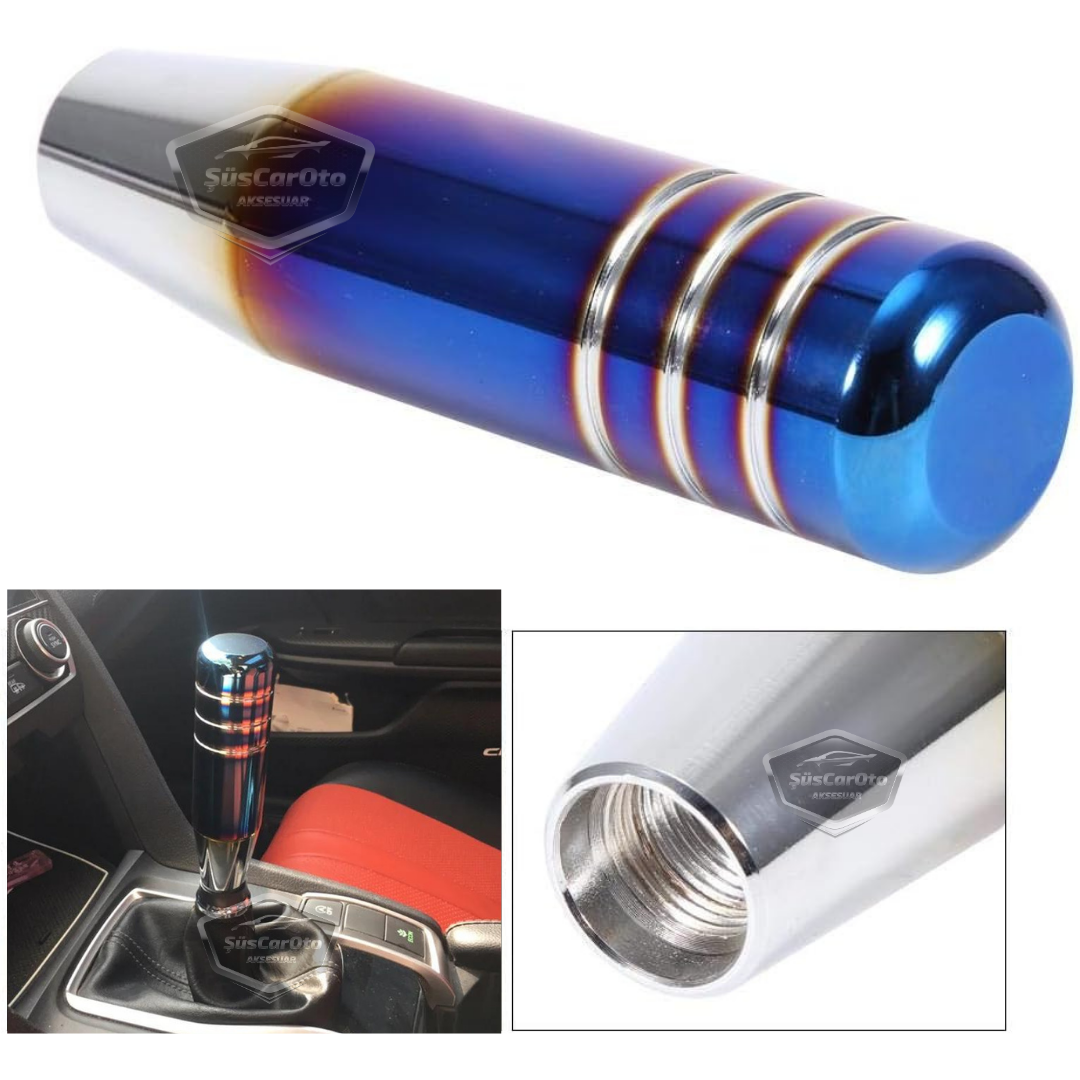 Pomo de palanca de cambios universal de 13 cm, aspecto deportivo metálico, con adaptador, color azul quemado, aleación de aluminio, manual de carreras