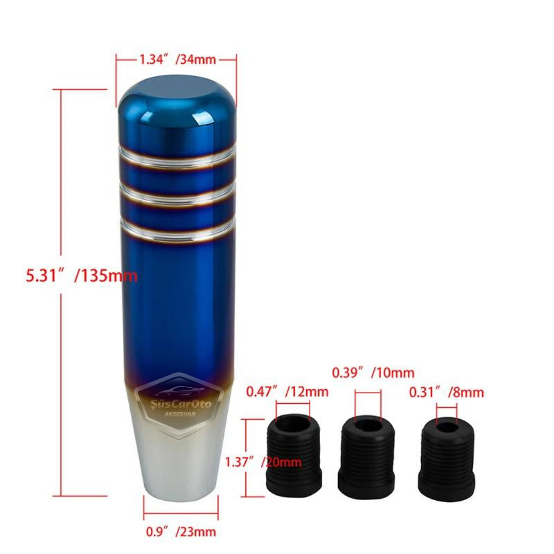 Pomo de palanca de cambios universal de 13 cm, aspecto deportivo metálico, con adaptador, color azul quemado, aleación de aluminio, manual de carreras