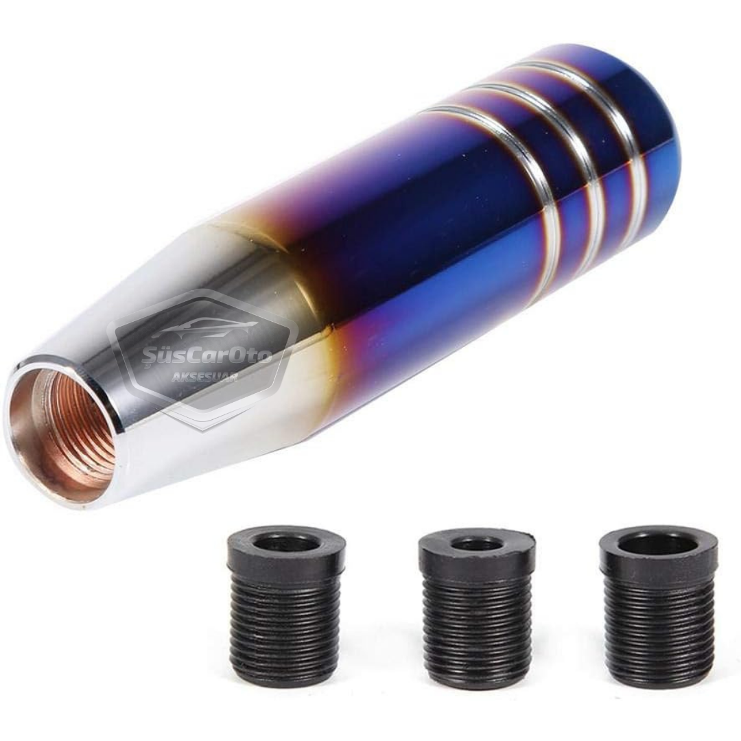 Pomo de palanca de cambios universal de 13 cm, aspecto deportivo metálico, con adaptador, color azul quemado, aleación de aluminio, manual de carreras