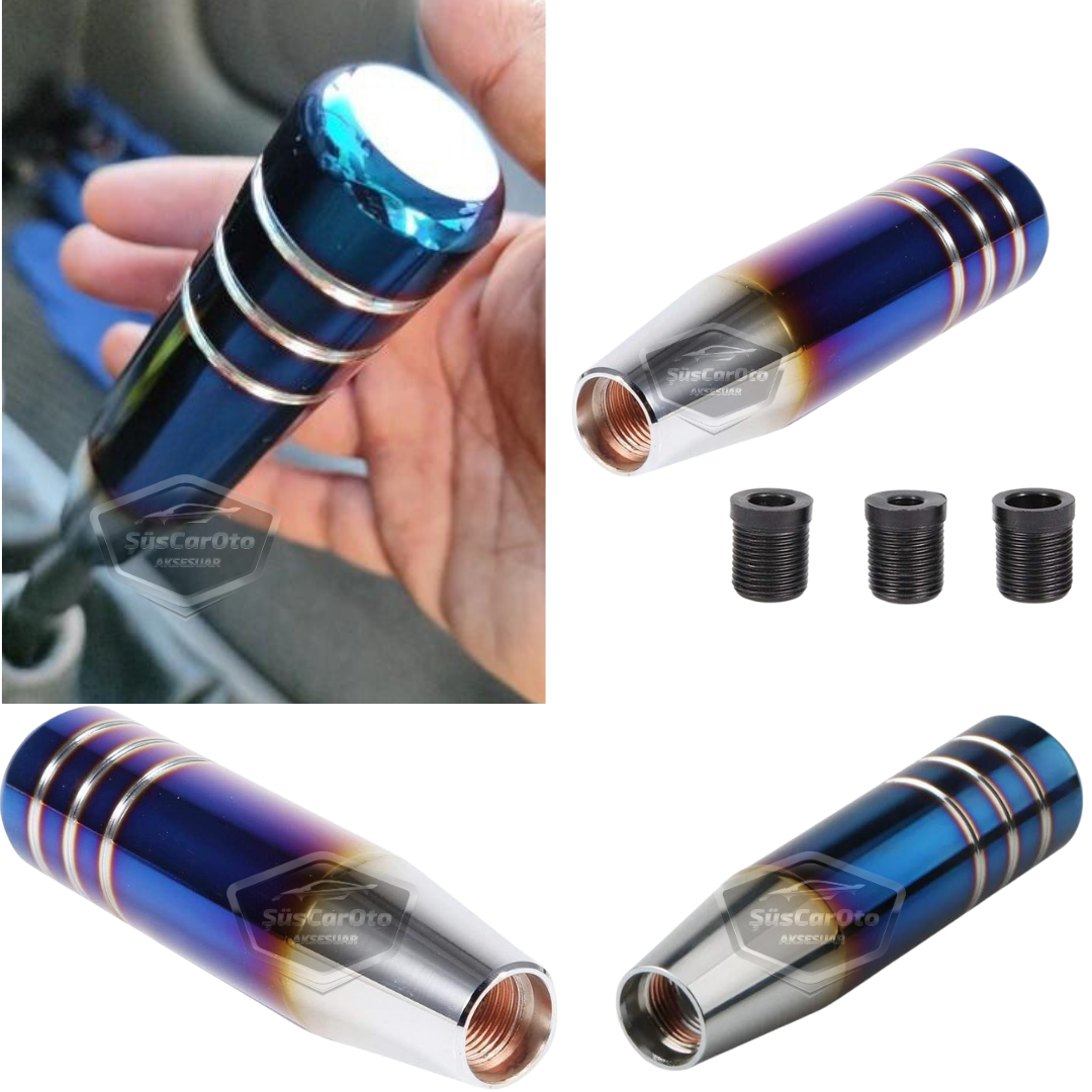 Pomo de palanca de cambios universal de 13 cm, aspecto deportivo metálico, con adaptador, color azul quemado, aleación de aluminio, manual de carreras
