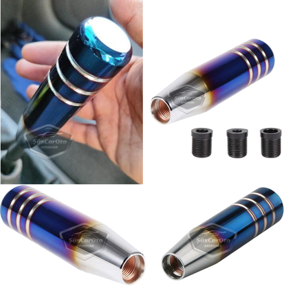 Pomo de palanca de cambios universal de 13 cm, aspecto deportivo metálico, con adaptador, color azul quemado, aleación de aluminio, manual de carreras