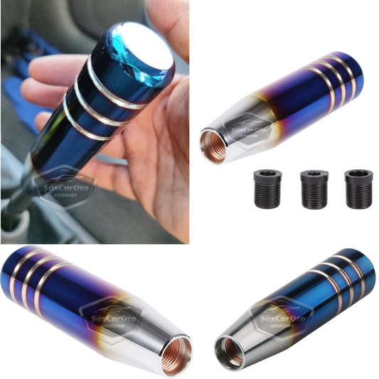 Pomo de palanca de cambios universal de 13 cm, aspecto deportivo metálico, con adaptador, color azul quemado, aleación de aluminio, manual de carreras