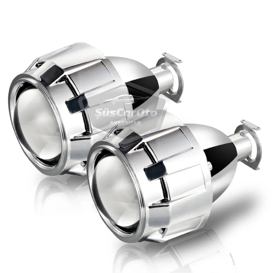 Universal 2.5'' Bi-xenon Faro Lente Proyector Corta y Larga Bixenon Lente Transparente Serie Profesional 2 Piezas Plata