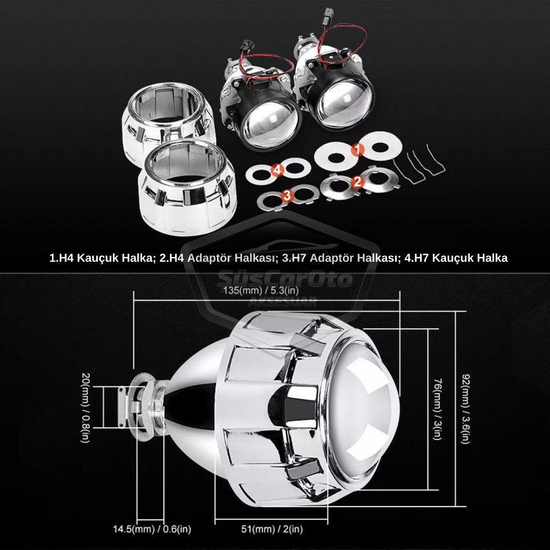 Universal 2.5'' Bi-xenon Faro Lente Proyector Corta y Larga Bixenon Lente Transparente Serie Profesional 2 Piezas Plata