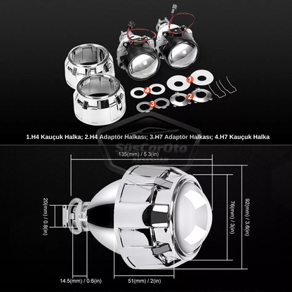 Universal 2.5'' Bi-xenon Faro Lente Proyector Corta y Larga Bixenon Lente Transparente Serie Profesional 2 Piezas Plata