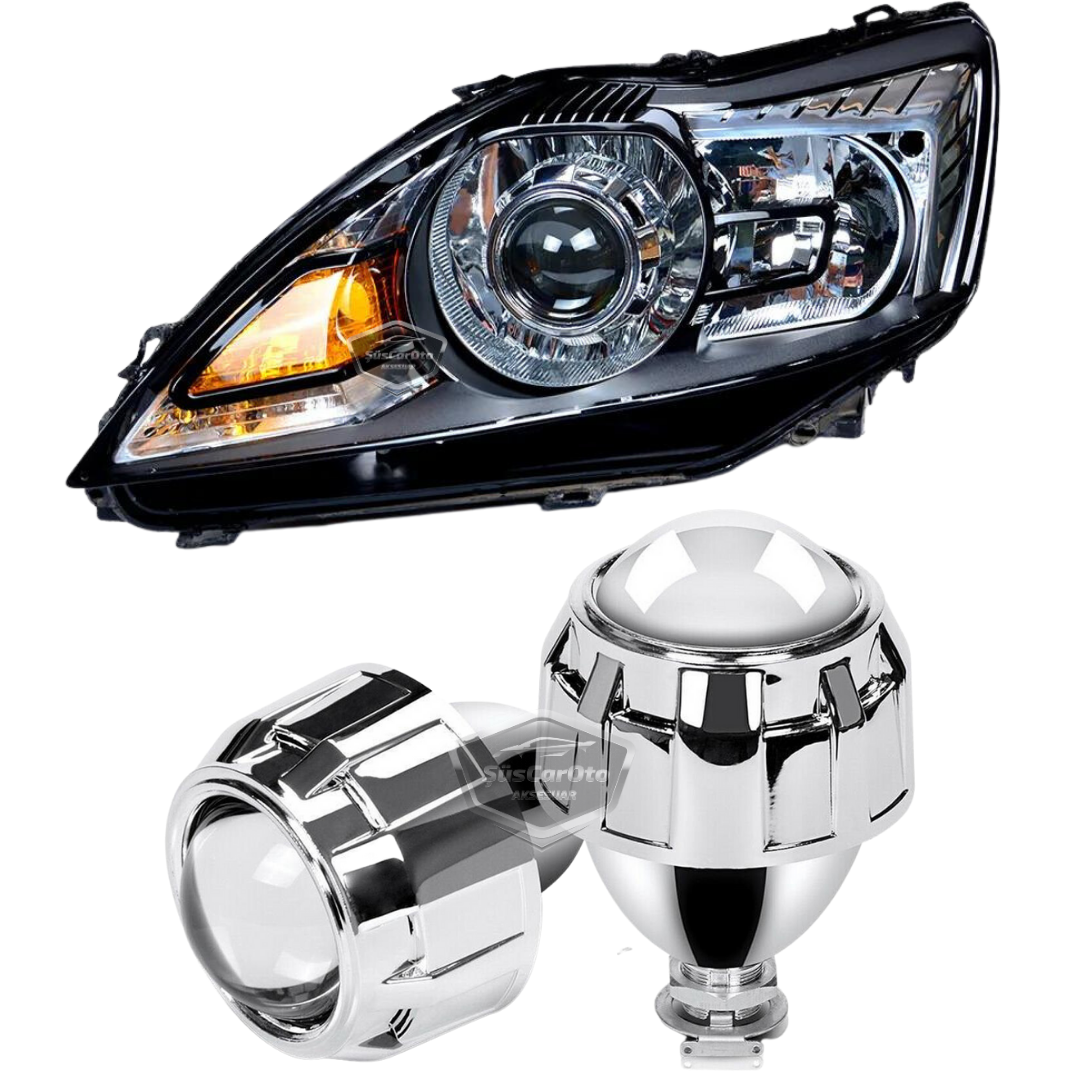 Universal 2.5'' Bi-xenon Faro Lente Proyector Corta y Larga Bixenon Lente Transparente Serie Profesional 2 Piezas Plata
