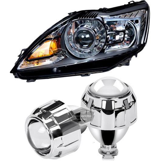 Universal 2.5'' Bi-xenon Faro Lente Proyector Corta y Larga Bixenon Lente Transparente Serie Profesional 2 Piezas Plata