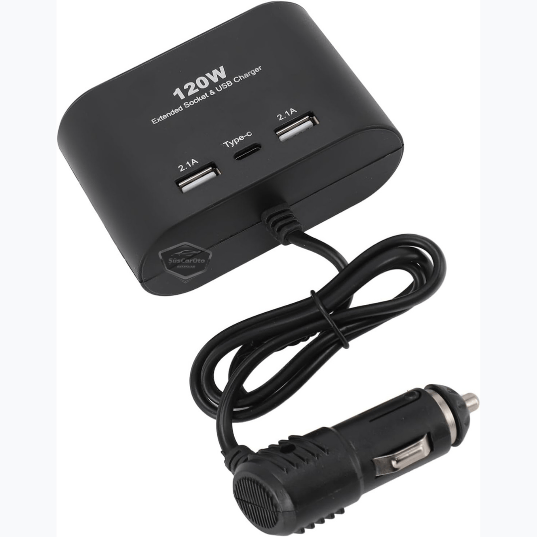 Conector de mechero triple universal 120W, multiplicador de mechero con 2 USB y 1 Tipo-C, cargador de coche, divisor de mechero 12V/24V ONT289