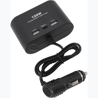 Conector de mechero triple universal 120W, multiplicador de mechero con 2 USB y 1 Tipo-C, cargador de coche, divisor de mechero 12V/24V ONT289
