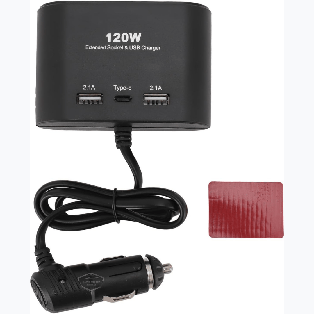 Conector de mechero triple universal 120W, multiplicador de mechero con 2 USB y 1 Tipo-C, cargador de coche, divisor de mechero 12V/24V ONT289