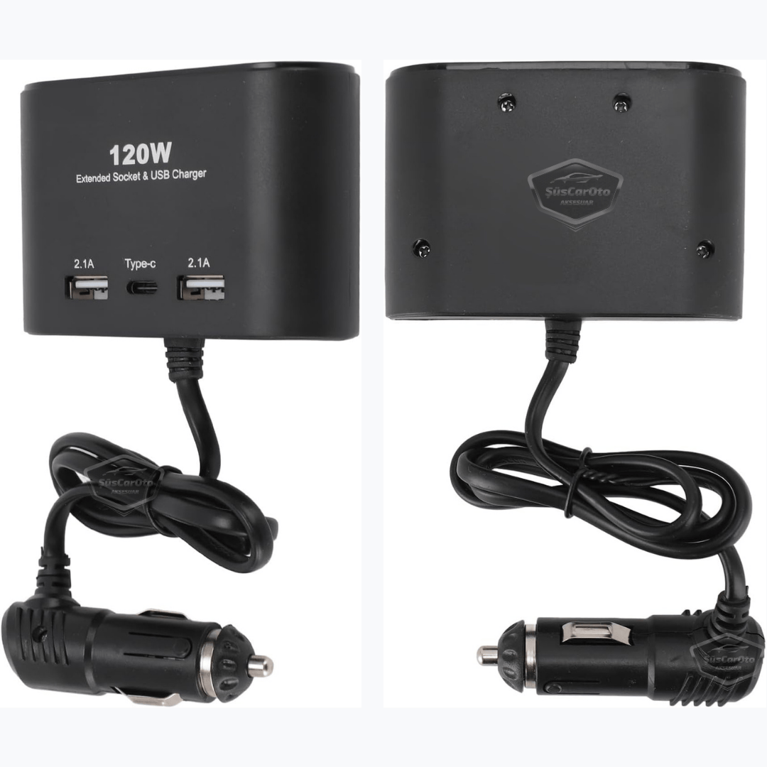 Conector de mechero triple universal 120W, multiplicador de mechero con 2 USB y 1 Tipo-C, cargador de coche, divisor de mechero 12V/24V ONT289