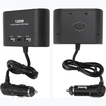 Conector de mechero triple universal 120W, multiplicador de mechero con 2 USB y 1 Tipo-C, cargador de coche, divisor de mechero 12V/24V ONT289
