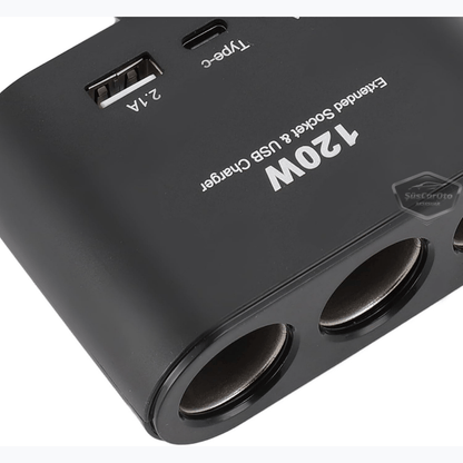 Conector de mechero triple universal 120W, multiplicador de mechero con 2 USB y 1 Tipo-C, cargador de coche, divisor de mechero 12V/24V ONT289