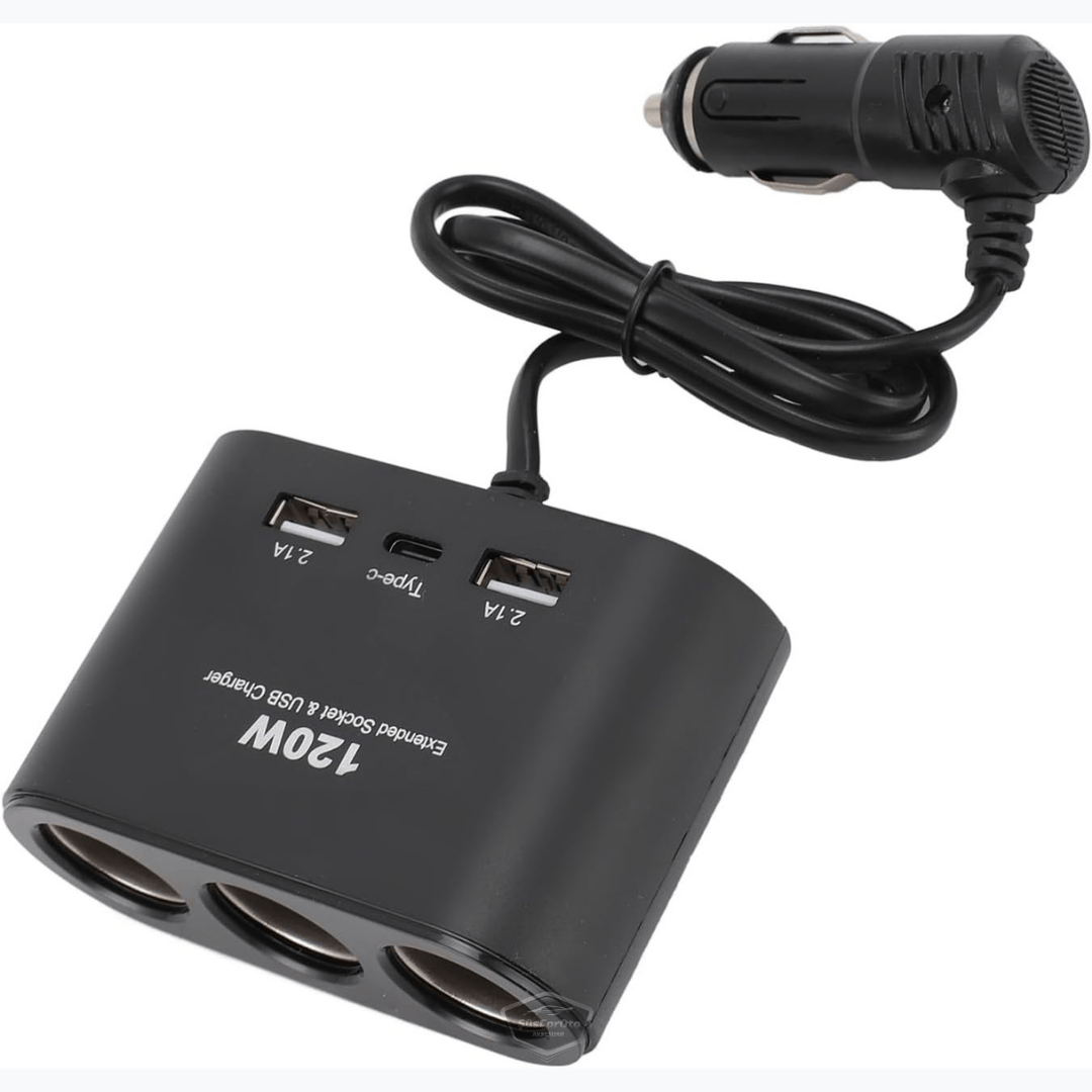 Conector de mechero triple universal 120W, multiplicador de mechero con 2 USB y 1 Tipo-C, cargador de coche, divisor de mechero 12V/24V ONT289